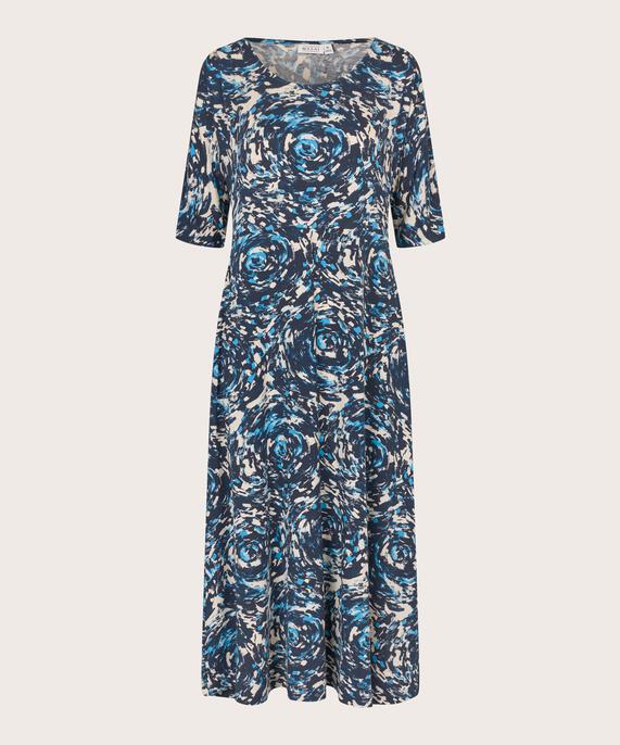 bedrucktes Jerseykleid mit Rundhalsausschnitt, Cendre Blue