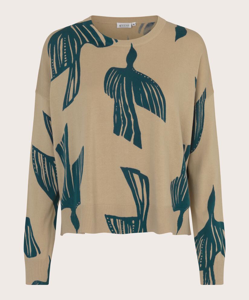 Feinstrick-Top mit Print und gerippten Kanten, Reflect Pond