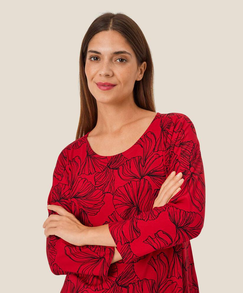 Bedruckte Jersey-Tunika mit Rundhalsausschnitt, Haute Red