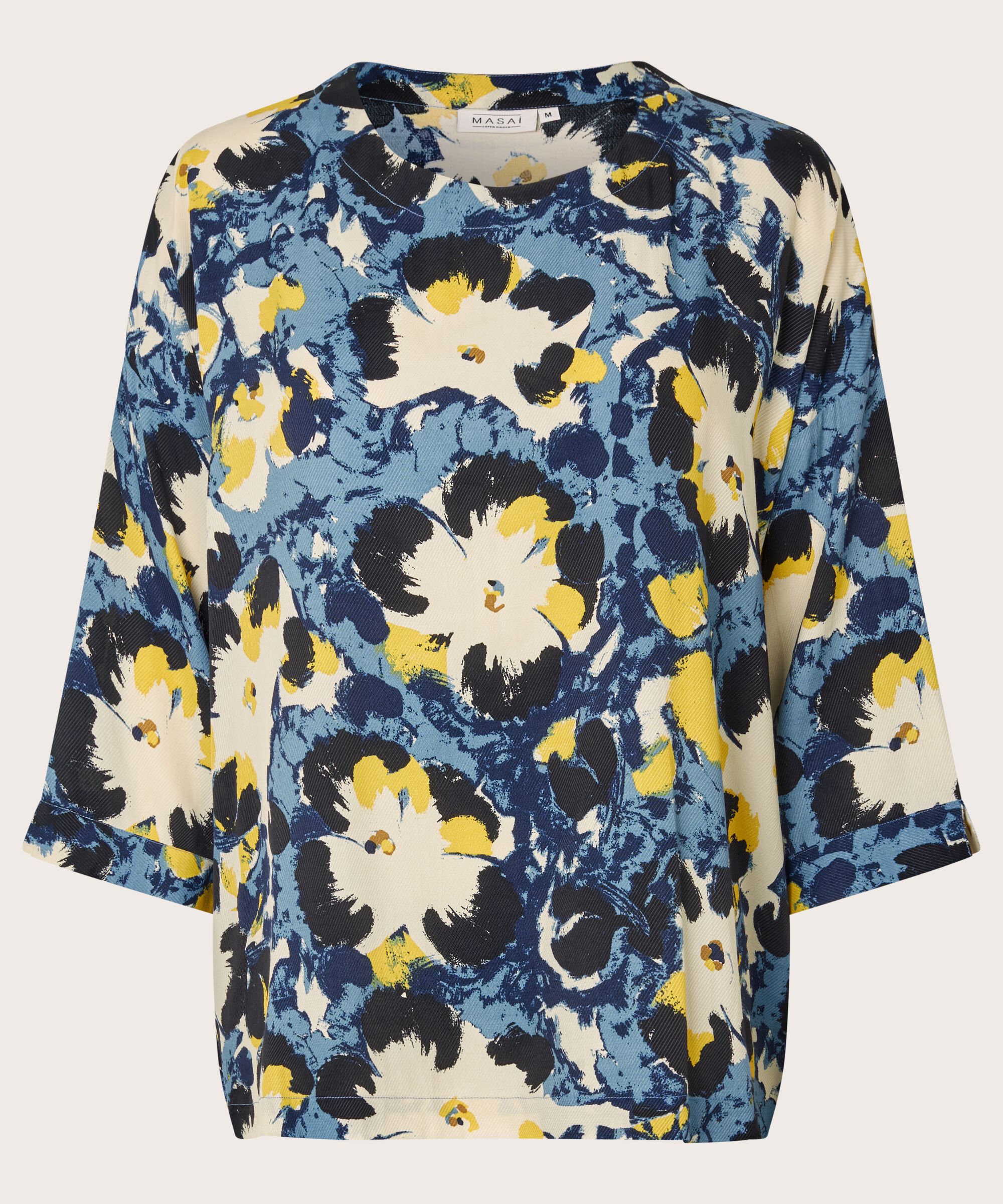 Bedruckte Bluse Mit 3/4-ärmeln Und Rundhals, Proven Blue