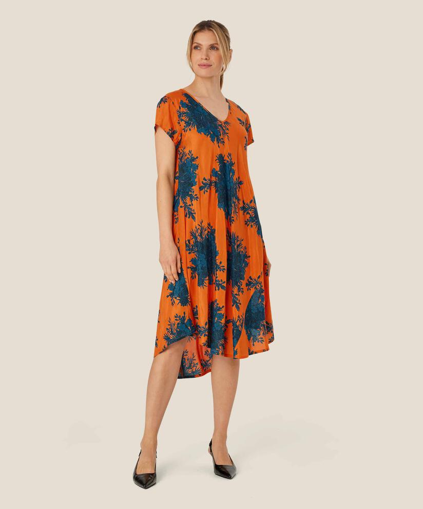 Bedrucktes Viskosekleid mit V-Ausschnitt, Russ Orange