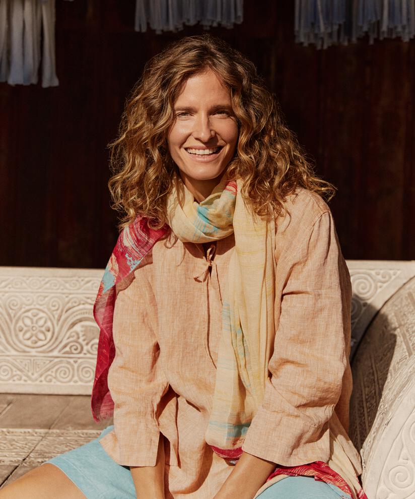 Leinentunika mit Bindeband am Hals, Cashew