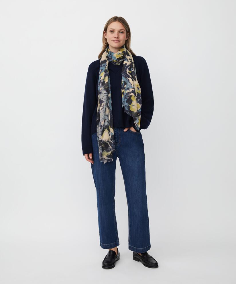 Schal aus Wollmischung mit Blumenmuster, Proven Blue