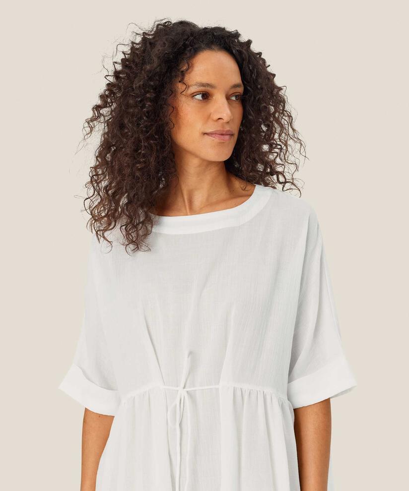 kurzärmliges Kleid aus leichter transparenter Baumwolle, White