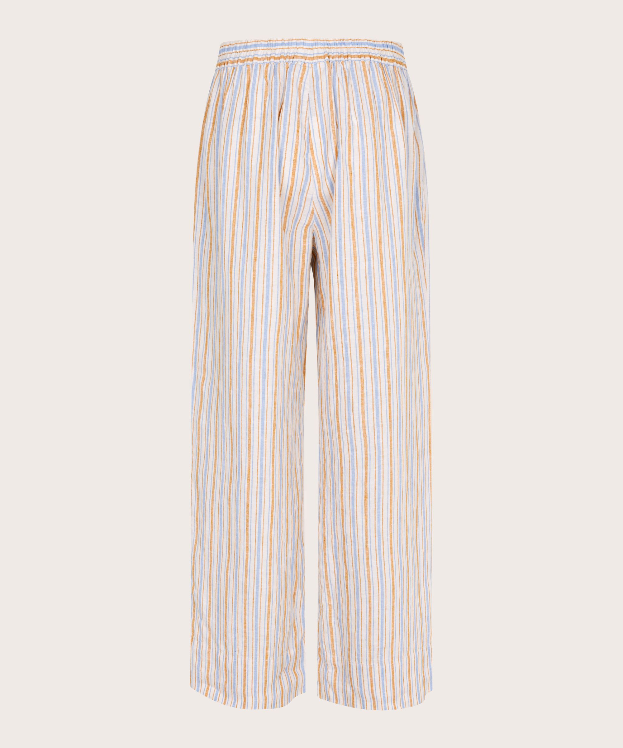 gestreifte Leinenhose mit Eingrifftaschen und Gummizug hinten, Inca Gold