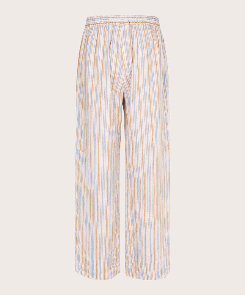 gestreifte Leinenhose mit Eingrifftaschen und Gummizug hinten, Inca Gold