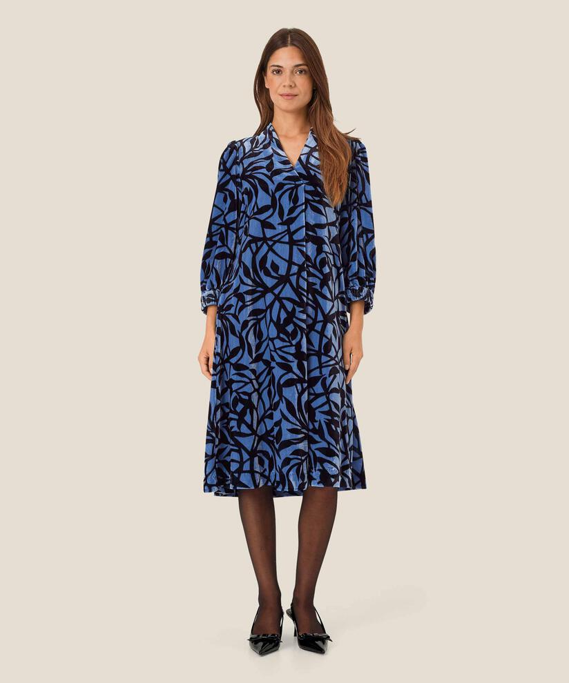 Bedrucktes Velourskleid mit V-Ausschnitt, Federal Blue