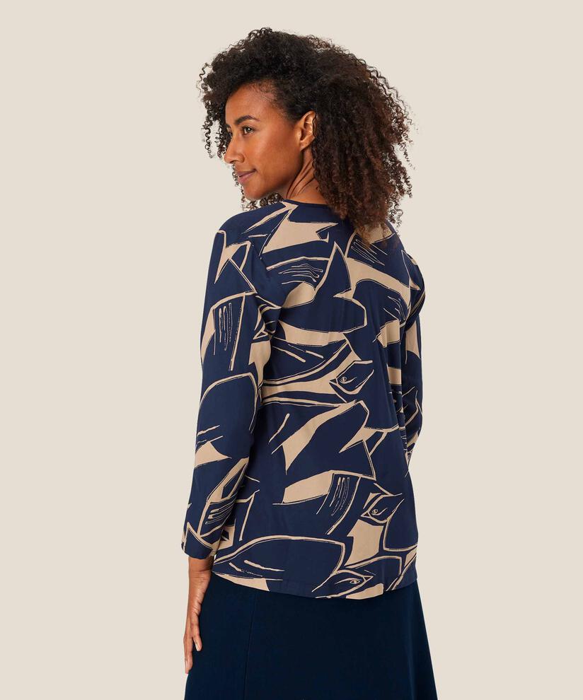 Viskosebluse mit V-Ausschnitt und langen Ärmeln, Navy Blazer
