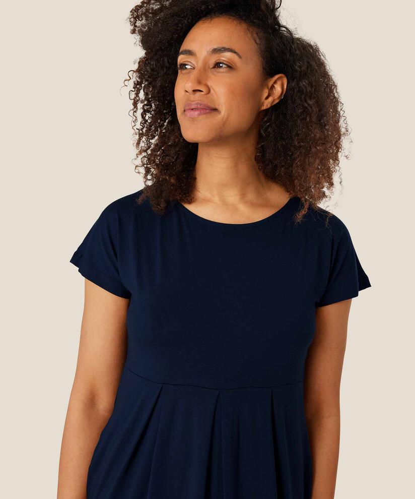 Tulpenkleid mit kurzen Ärmeln und Rundhalsausschnitt, Navy
