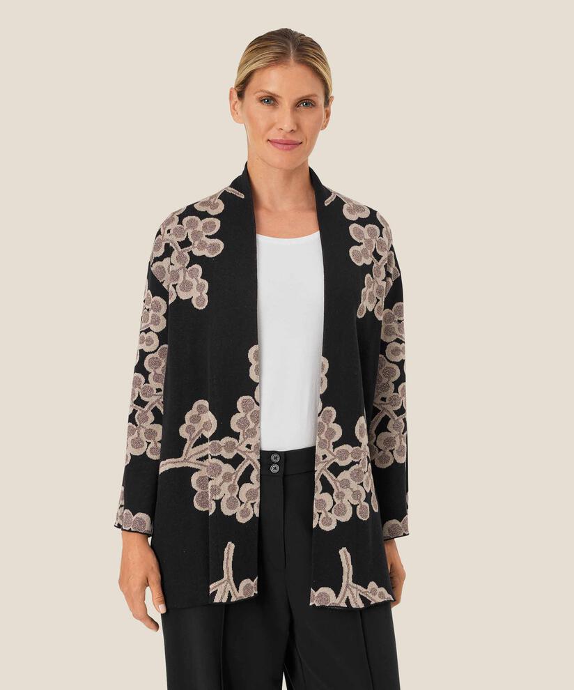 Offener Cardigan mit Blumendruck, Black