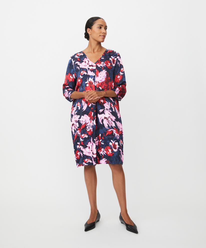 Kleid aus glänzender Viskose mit Eingrifftaschen, Scarlet Sage