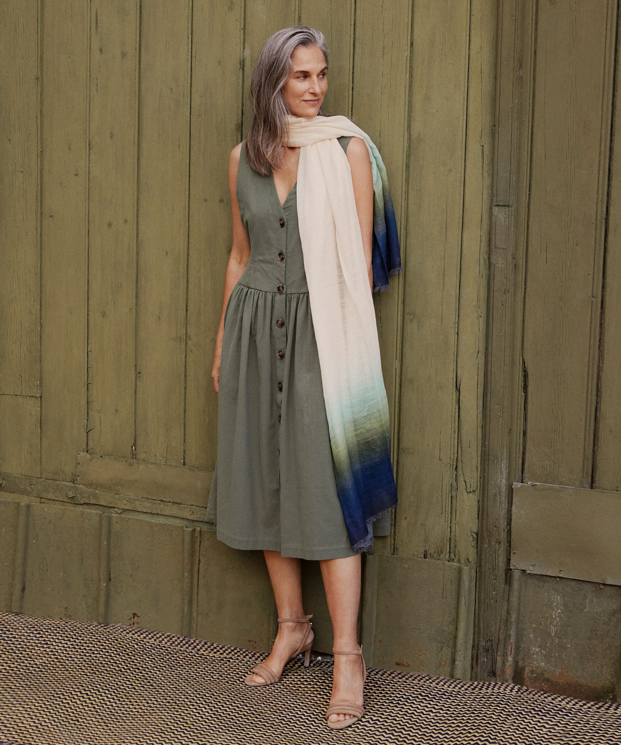 gemusterter Schal aus Leinenmischung, P. Turquoise