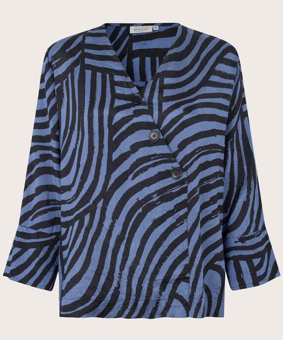 Viskosebluse mit Wickeleffekt und dekorativen Knöpfen, Bijou Blue