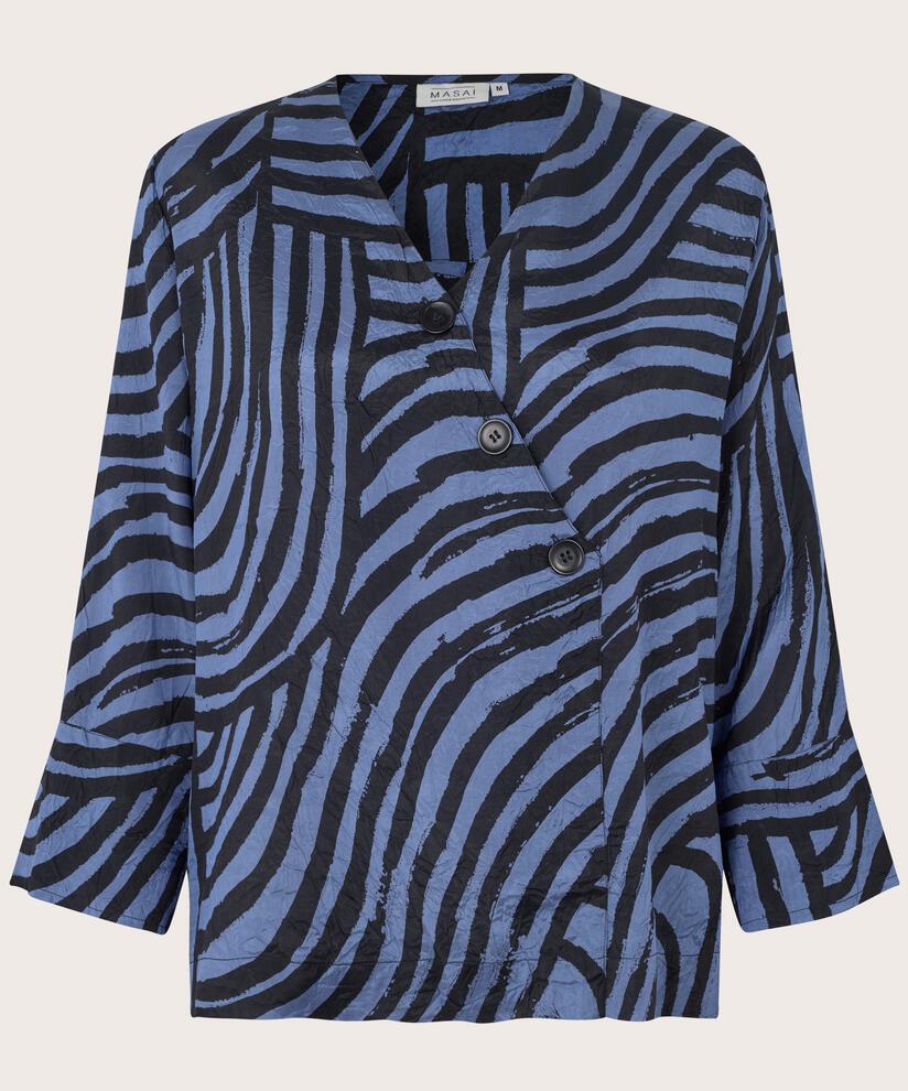 Viskosebluse mit Wickeleffekt und dekorativen Knöpfen, Bijou Blue