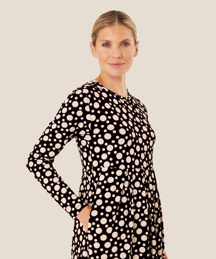 gemustertes Tulpenkleid mit langen Ärmeln, Black