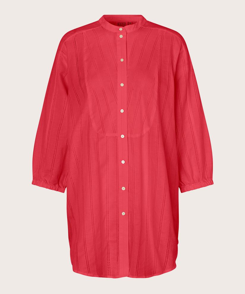 Baumwollshirt mit dezentem Lochmuster und 3/4-Ärmeln, Hibiscus