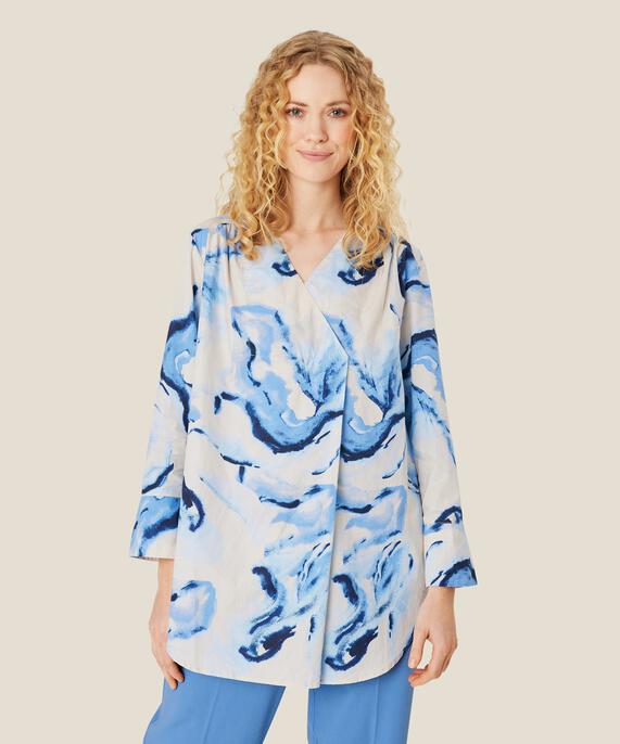 Tunika aus bedruckter Baumwolle mit Wickeleffekt, Powder Blue