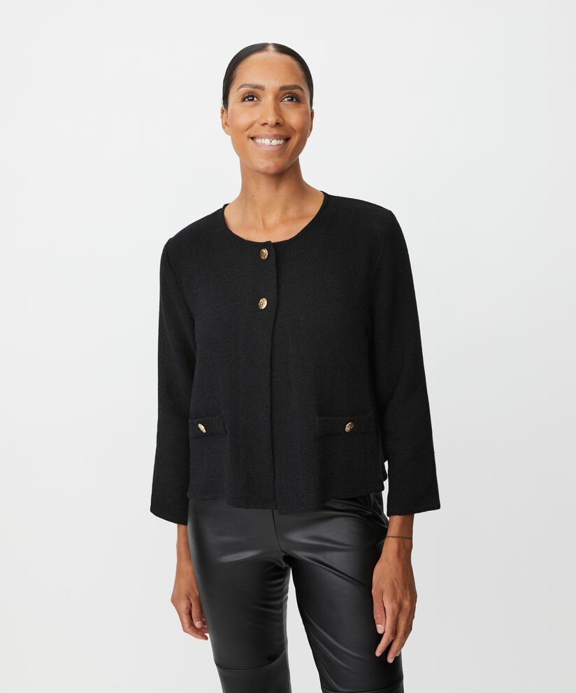 Bouclé-Jacke mit Taschen und goldenen Knöpfen, Black
