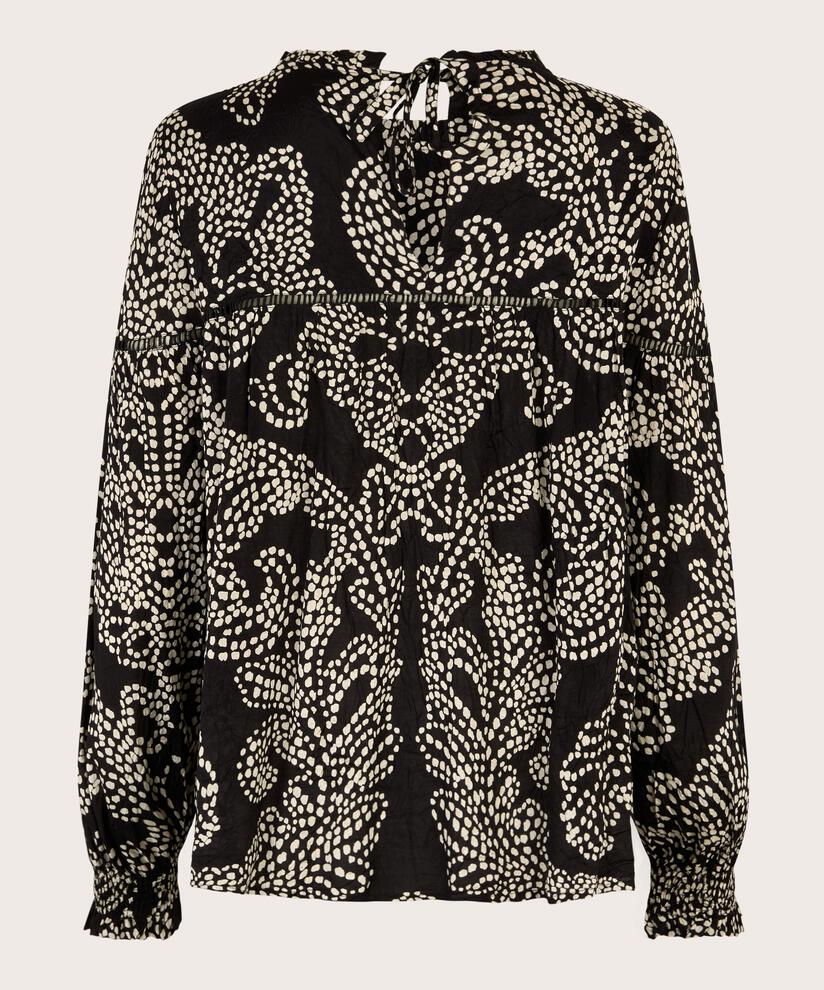 Bluse mit Rüschen am Hals und Spitze, Black