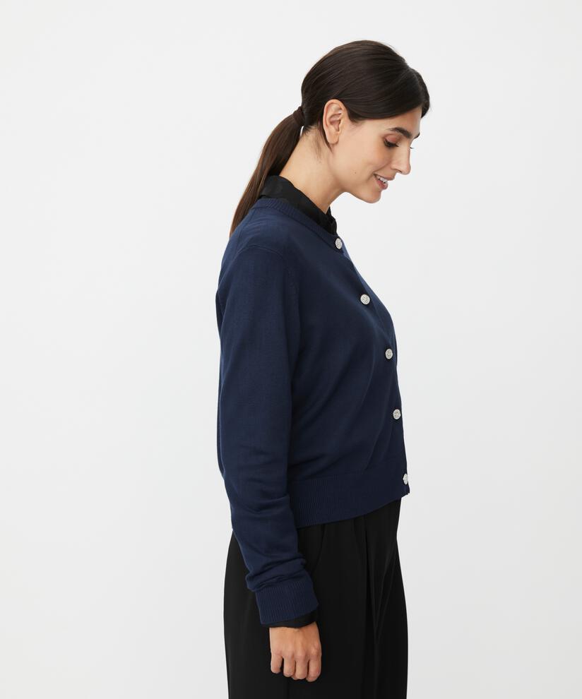 Langarm-Cardigan mit Strassknöpfen, Navy Blazer