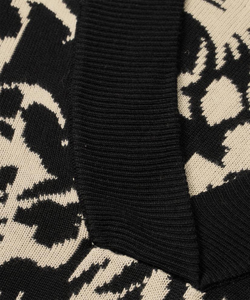 Blumenstrickpullover mit kontrastierendem Ausschnitt, Black