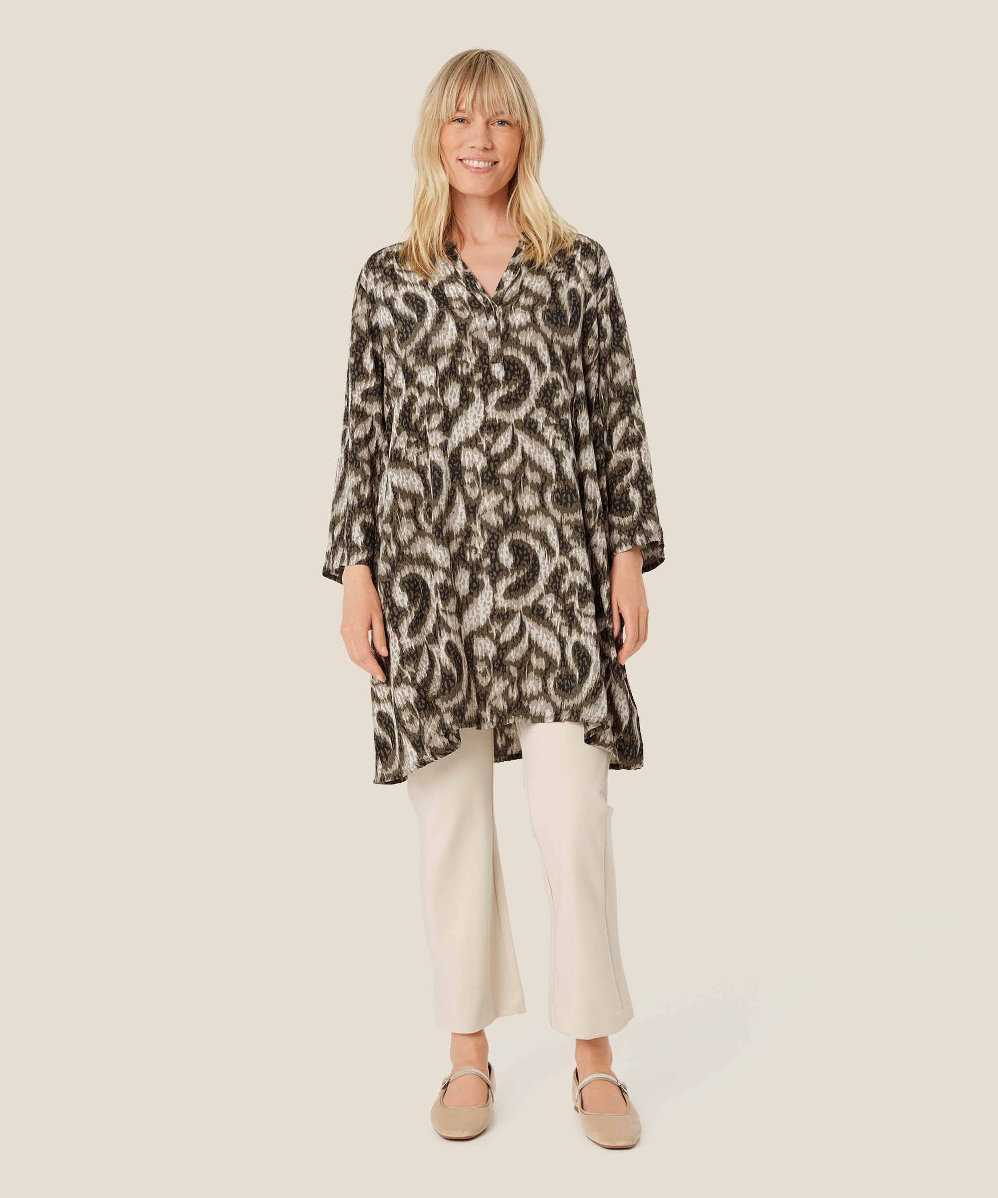 Bedruckte Viskose-tunika Mit Dreiviertelärmeln, Sea Turtle