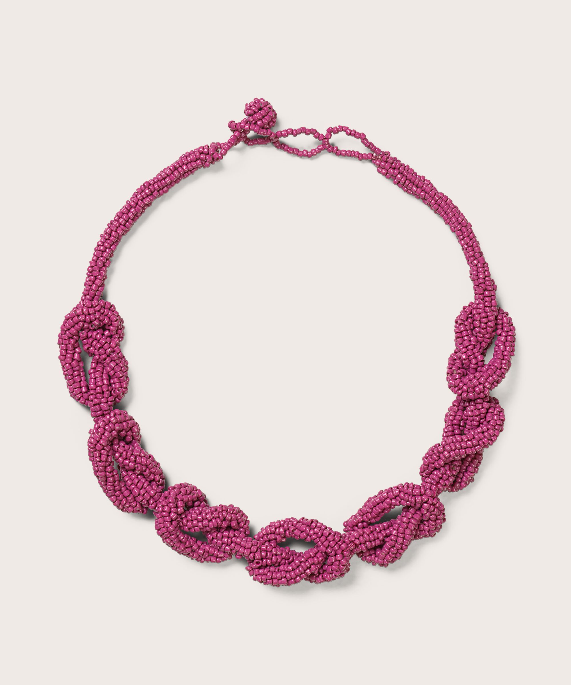 Geflochtene Halskette mit rosa Glasperlen, Fuchsia Red