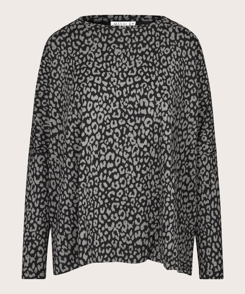 Bedrucktes Oversize-Jersey-Top, Steel Grey