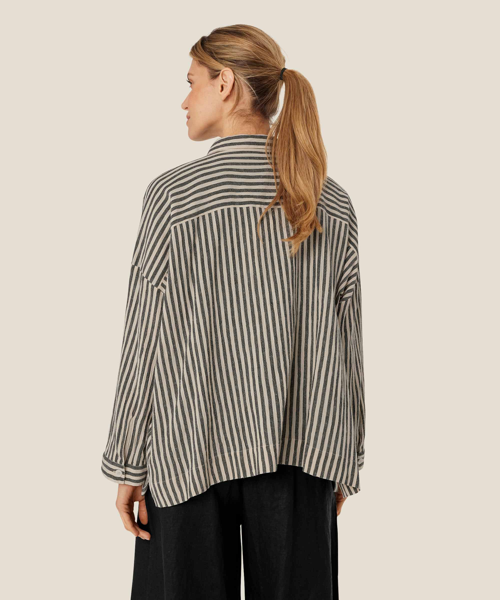 Gestreiftes Hemd aus Baumwollmix, Black