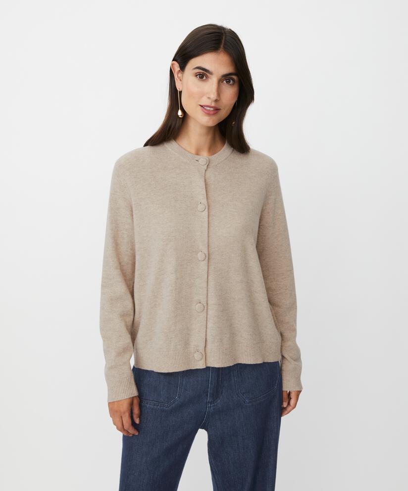 Rundhals-Cardigan aus Wollmischung, Beige melange
