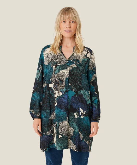 Bedruckte Viskose-Tunika mit Eingrifftaschen, Celestial