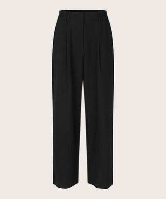 klassische lange Hose mit Bundfalten und Bügelfalten, Black