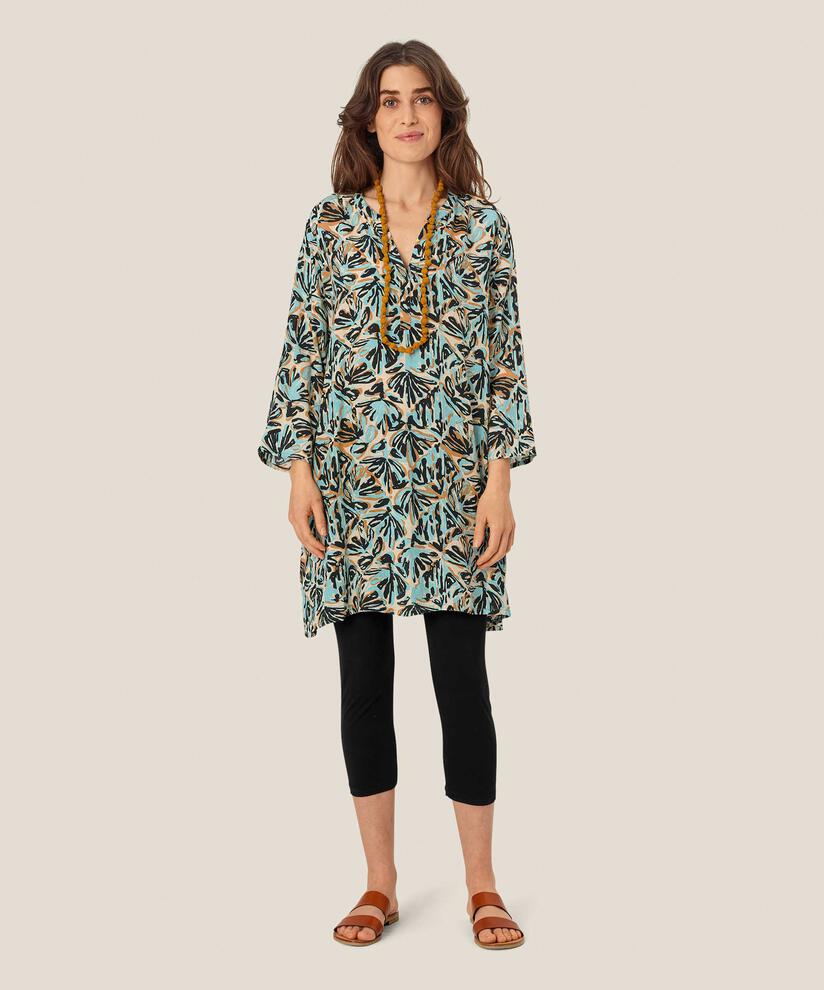 Bedruckte Viskose-tunika Mit 3/4-ärmeln, Aqua