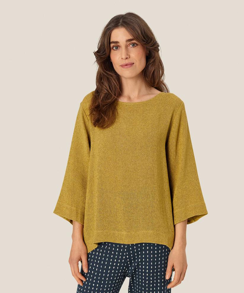Bouclé-Bluse mit 3/4-Ärmeln, Burnish Gold