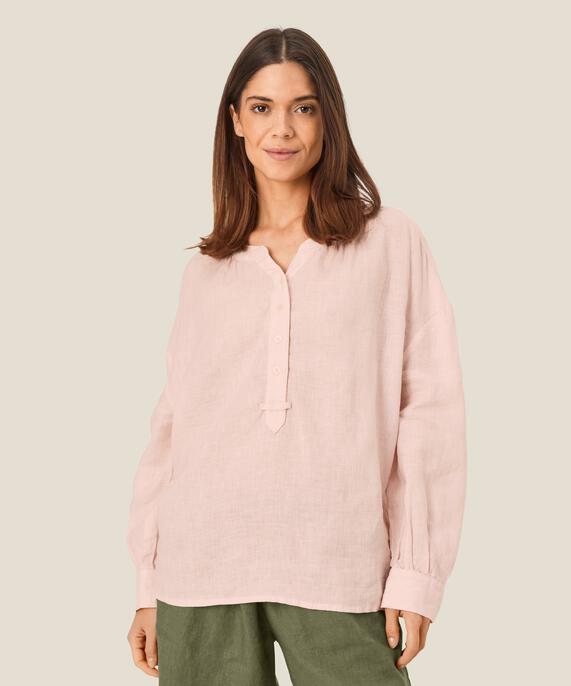 Leinenbluse mit Knopfleiste, Mauve Chalk