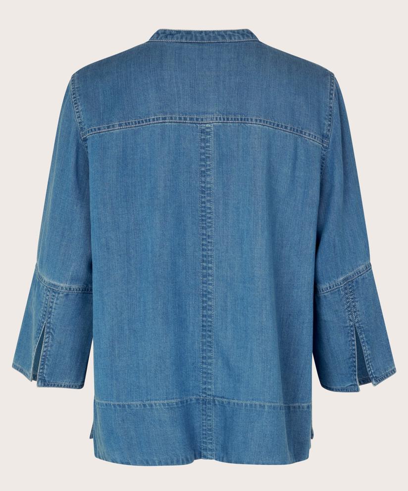 Denim-Bluse mit 3/4-Ärmeln und Ziernähten, Light Denim