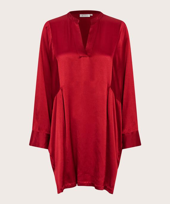 Tunika aus Viskosesatin mit tiefem V-Ausschnitt, Red Dahlia