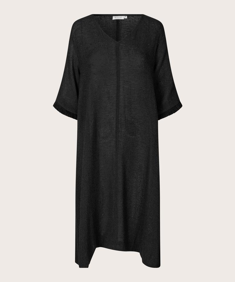 Bouclé-Kleid mit Fransen an den Ärmeln, Black