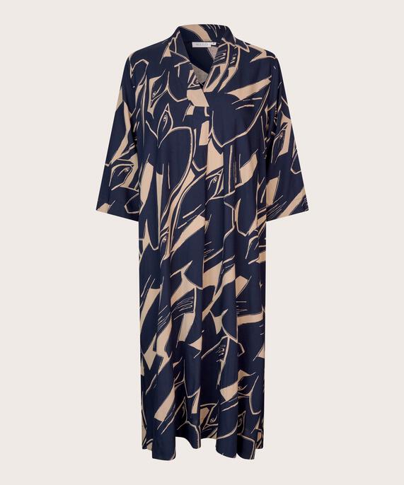 Viskosekleid mit V-Ausschnitt und 3/4-Ärmeln, Navy Blazer