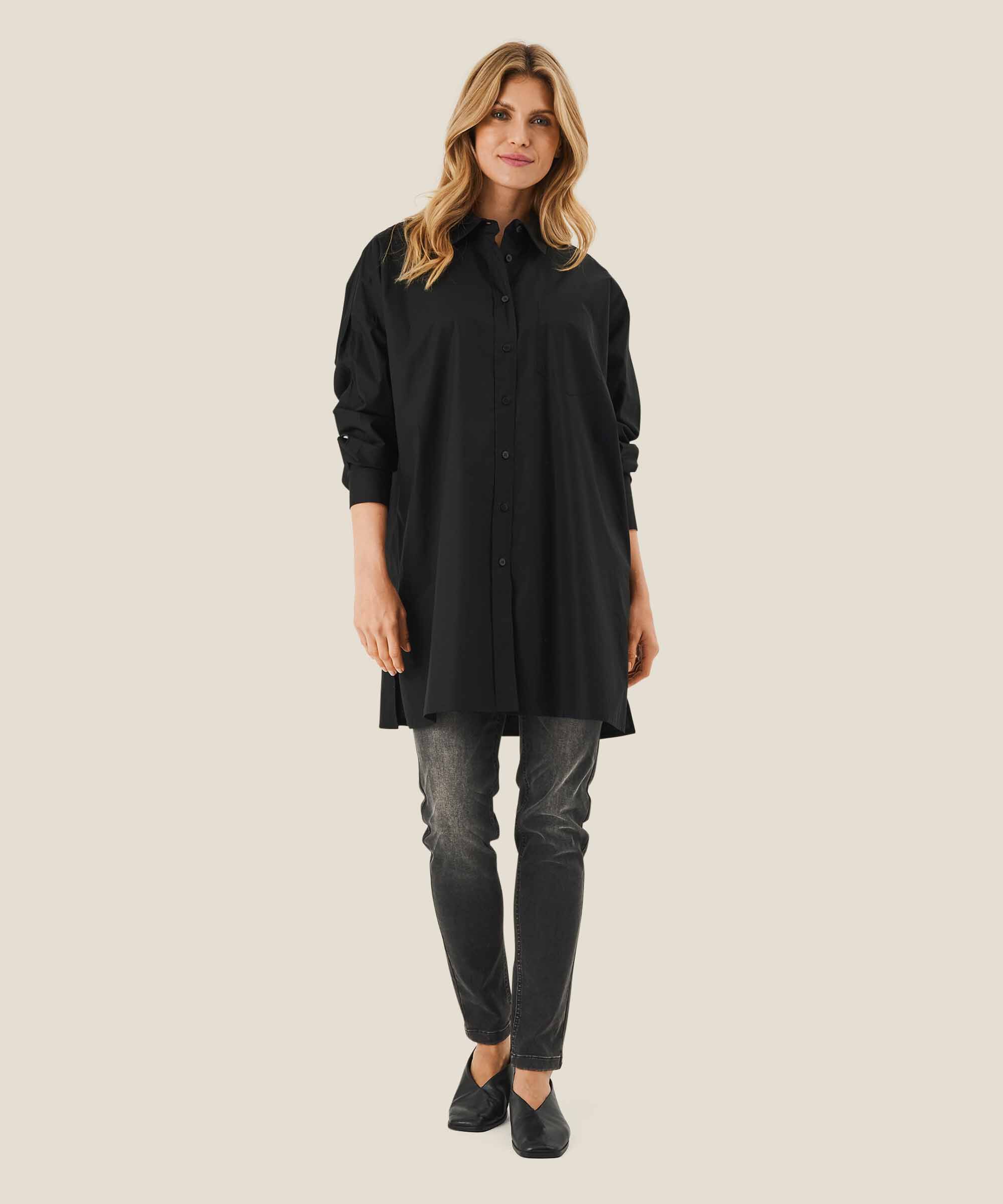 Button-Down-Hemdbluse aus Baumwolle, Black