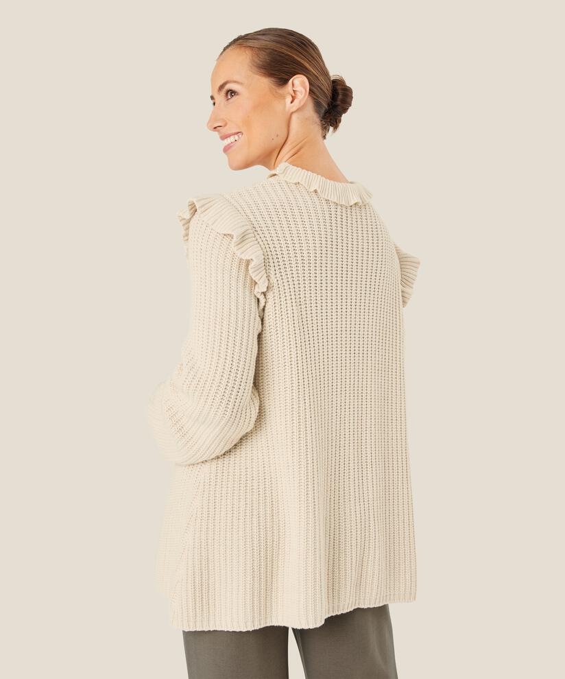 Baumwollstrickpullover mit Rüschen, Whitecap