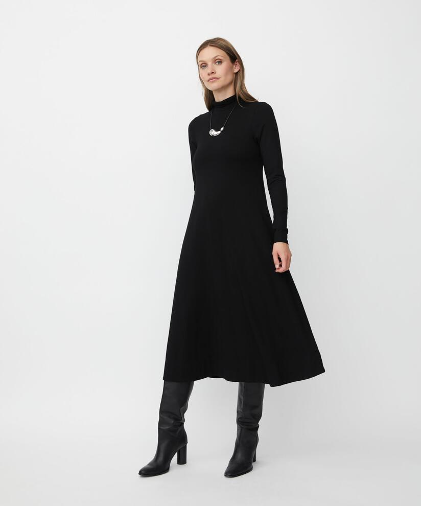 langärmliges Jerseykleid mit hohem Halsausschnitt, Black