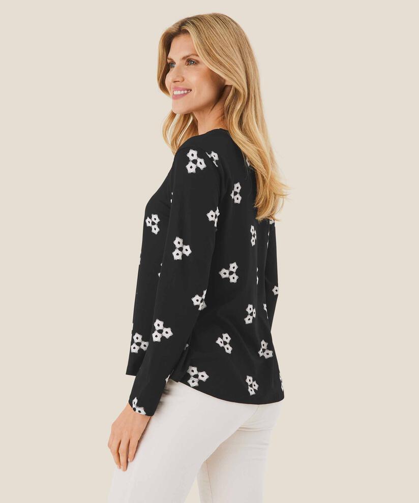 Gemustertes Rundhals-Shirt, Black