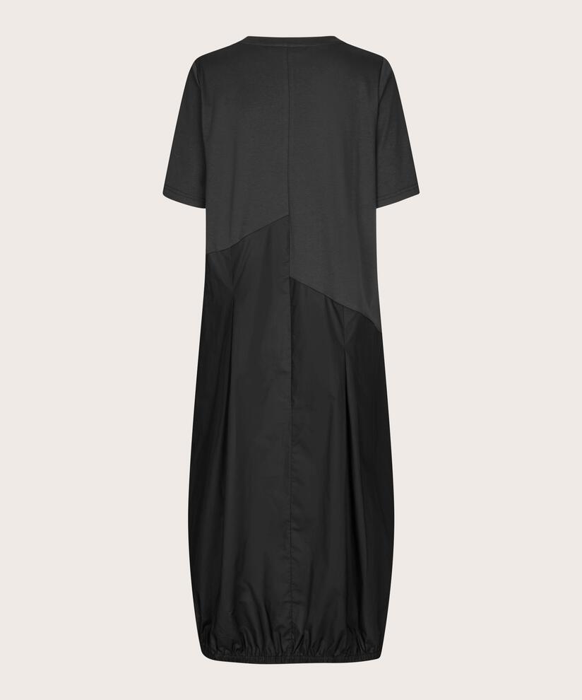 kurzärmliges Kleid aus Jersey und Baumwollpopeline, Black