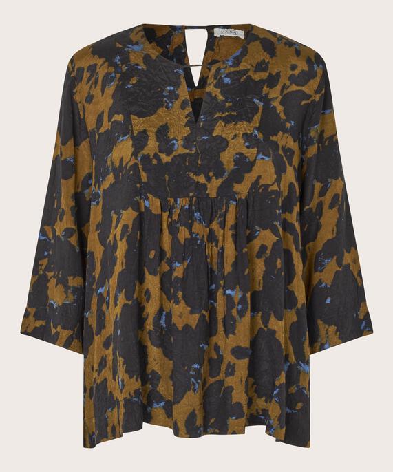 Viskosebluse mit kleinen Falten und Knopfdetail am Hals, Breen