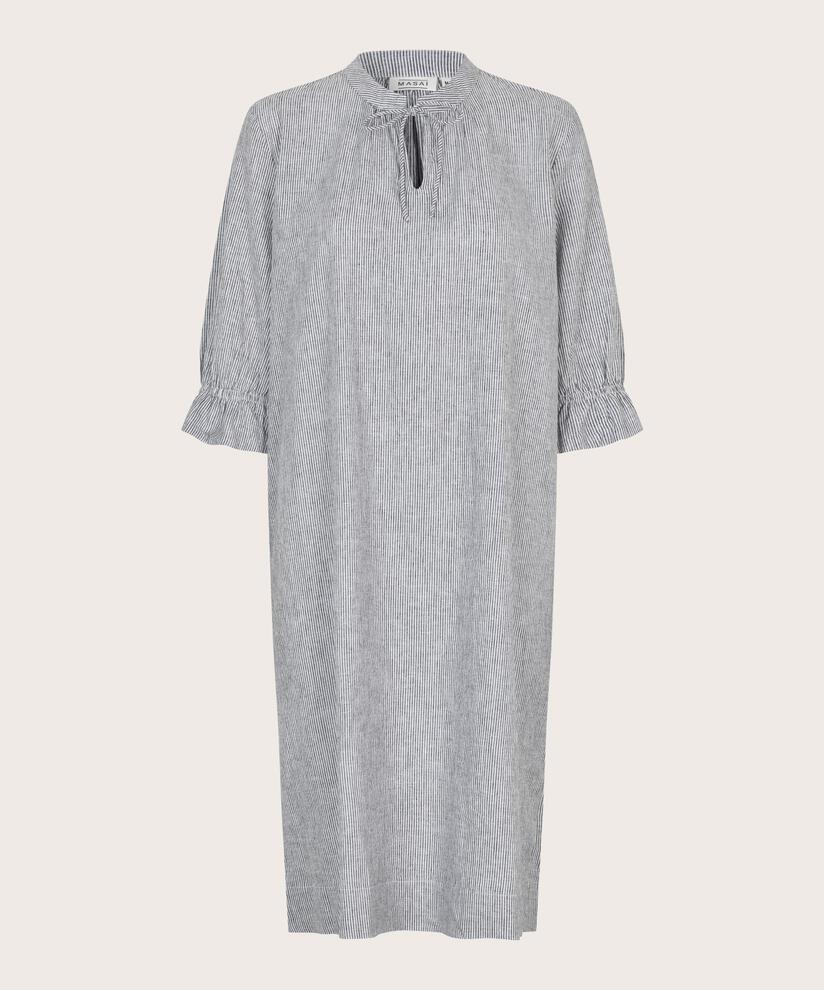 gestreiftes Kleid aus Leinen-Mix mit Bindeband im Nacken, Black