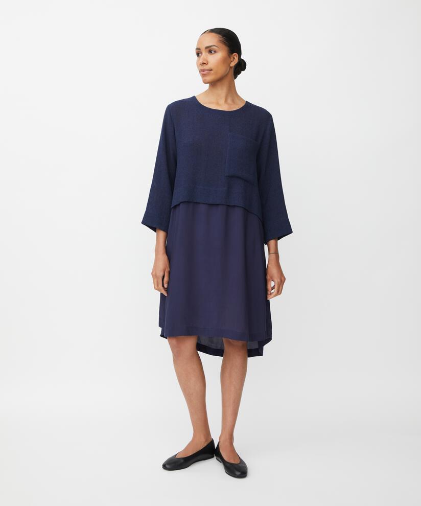 Kleid mit Bouclé-Oberteil und Viskose-Rock, Navy Blazer