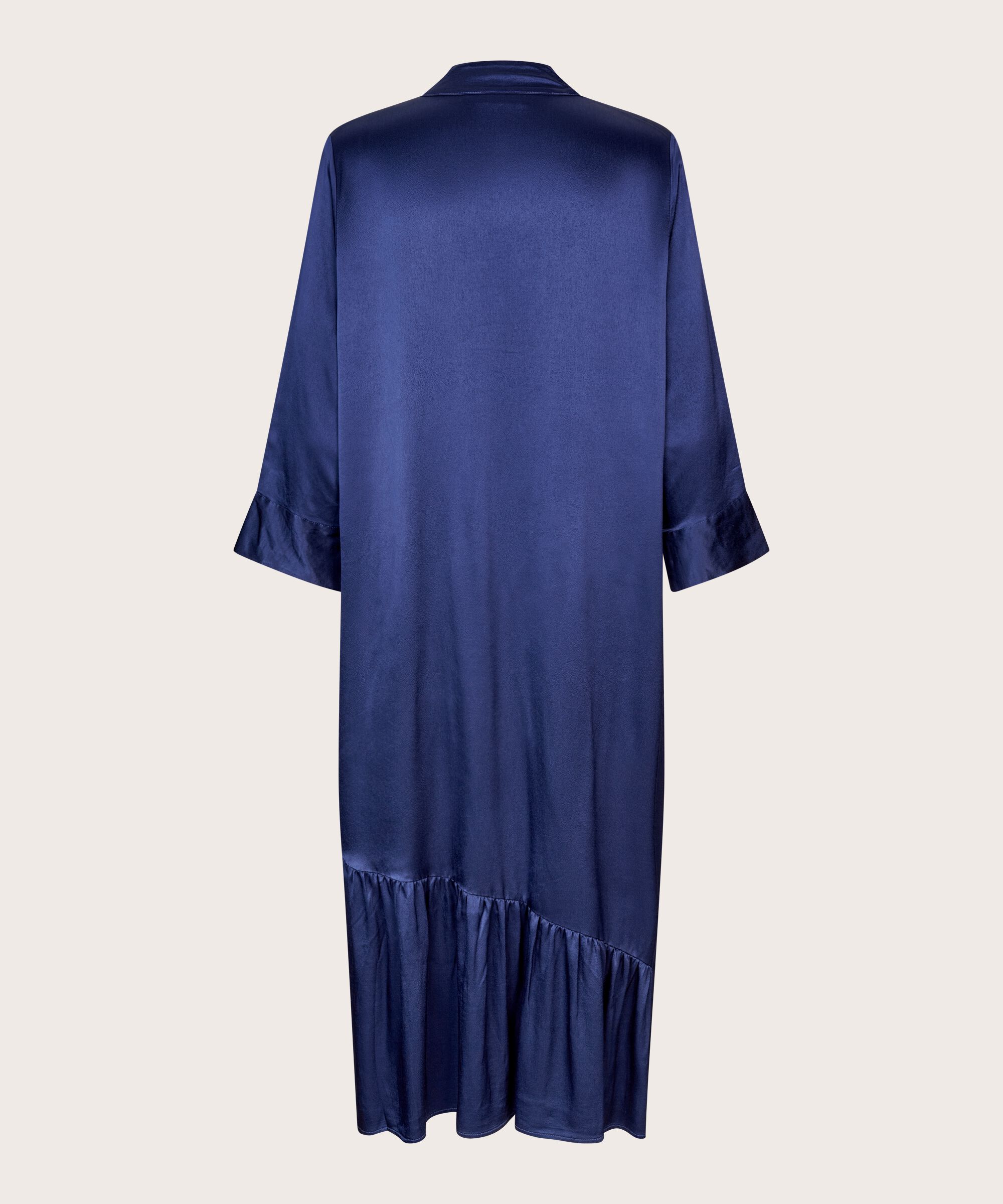 Kleid aus Viskosesatin mit V-Ausschnitt, Medieval blue