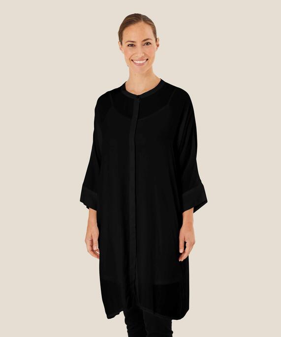 Hemdblusenkleid Aus Viskose Mit Dreiviertelärmeln, Black