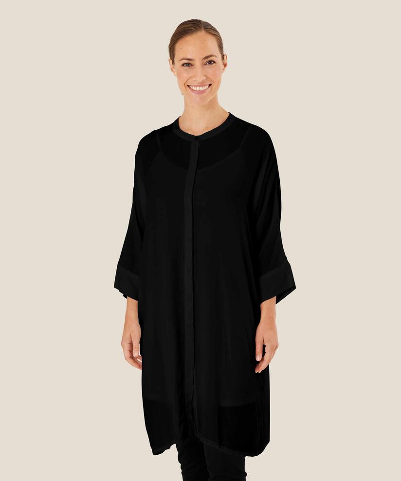 Hemdblusenkleid Aus Viskose Mit Dreiviertelärmeln, Black